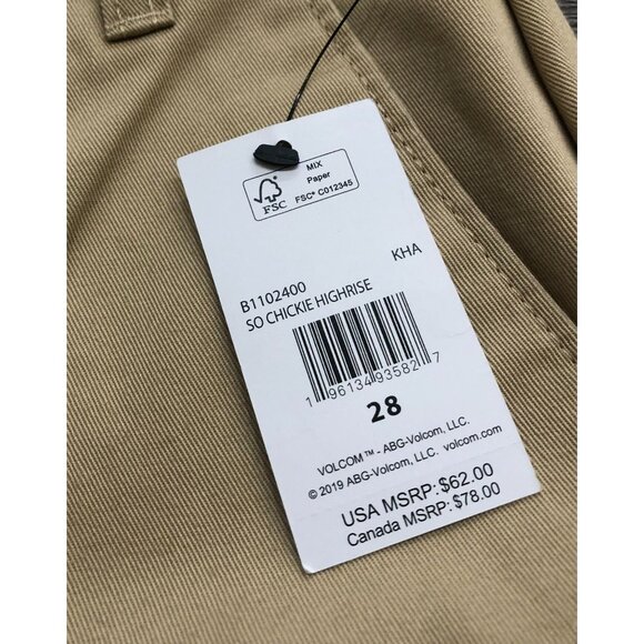 Volcom Womens Chickie Highrise Size 28 Beige Flat Front Pants New with Tags - Picture 3 of 8